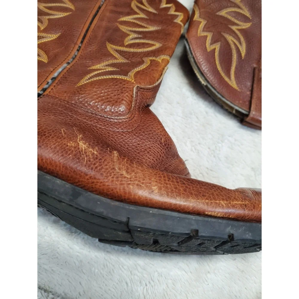 Double H Tan Brown Leather Stitched Western Cowboy Boot 12 D Boho Festival Rodeo